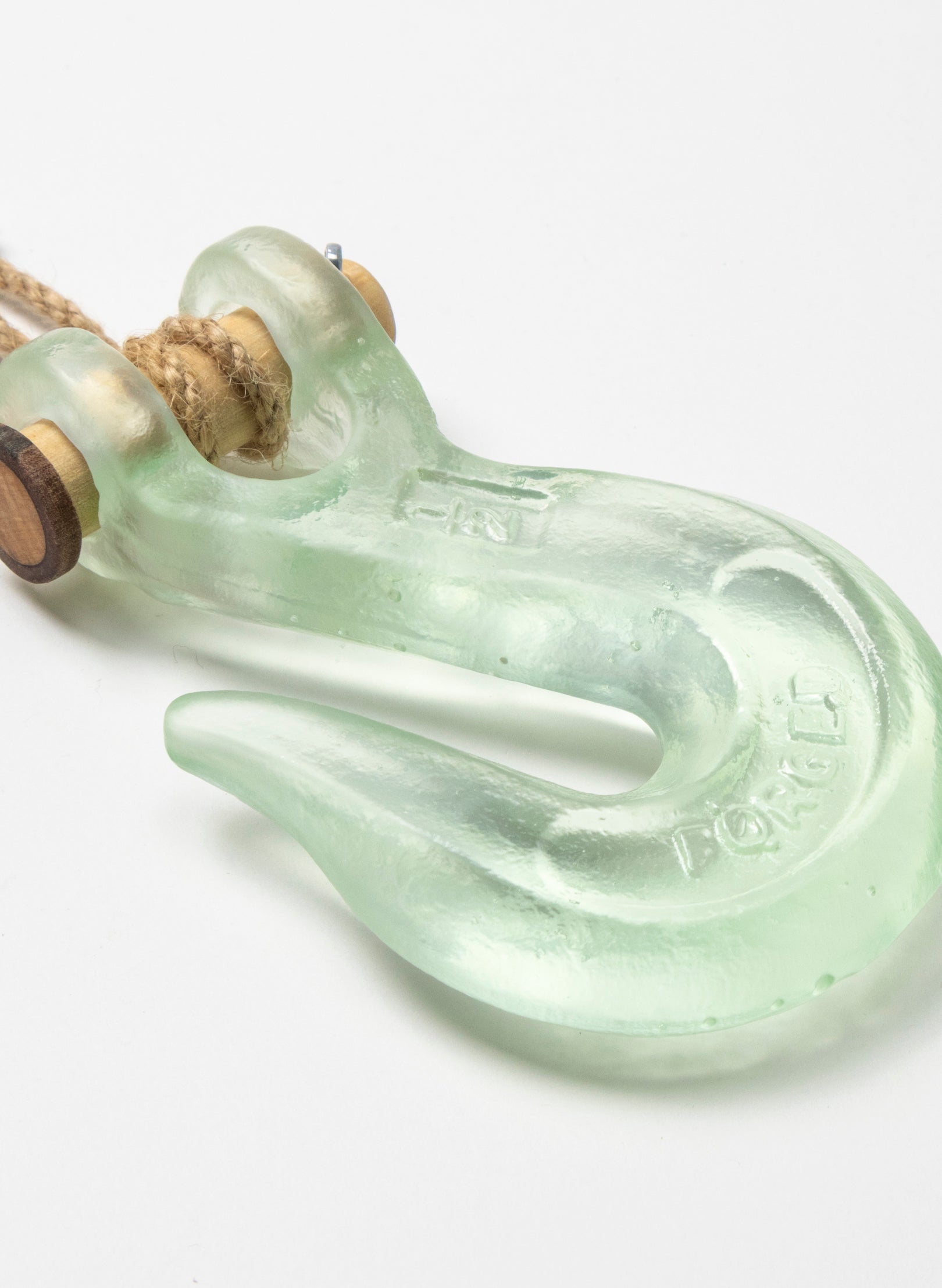 Green Glass Hook Wooden Pin