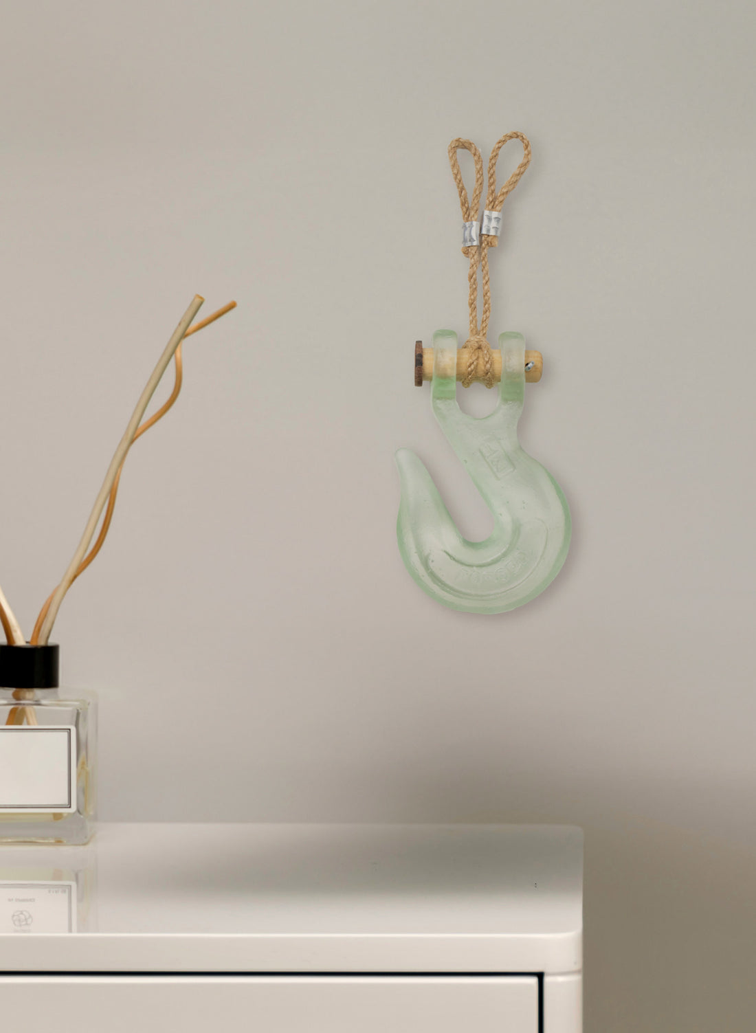 Green Glass Hook Wooden Pin