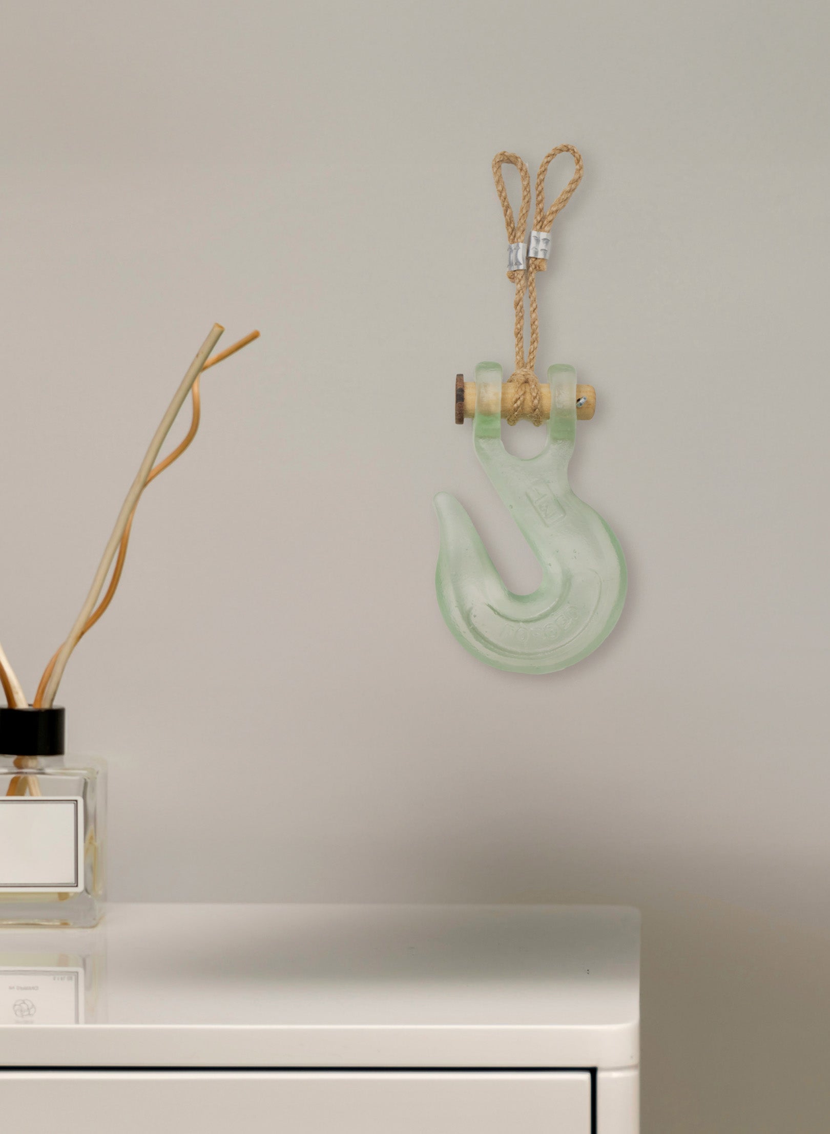 Green Glass Hook Wooden Pin