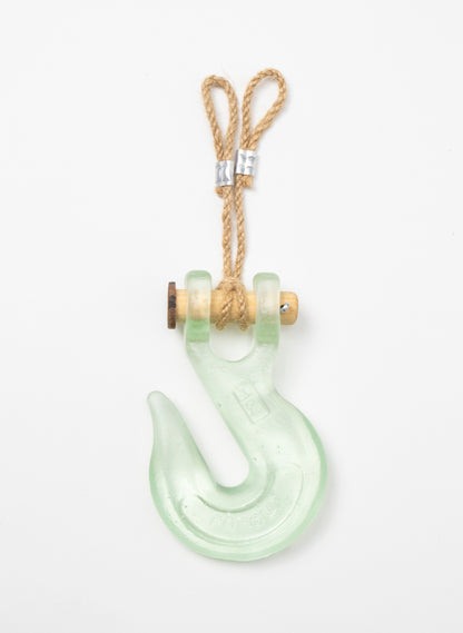Green Glass Hook Wooden Pin
