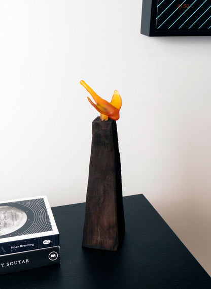Glass Stingray on Wooden Plinth