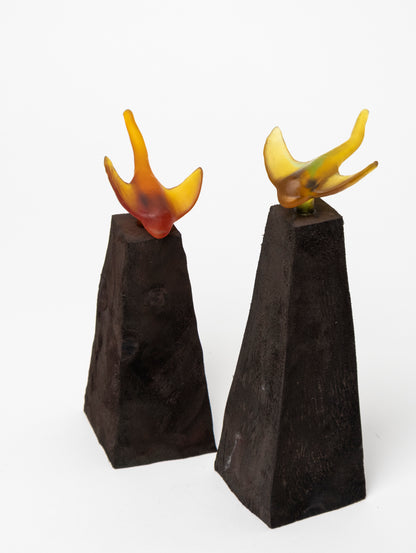 Glass Stingray on Wooden Plinth