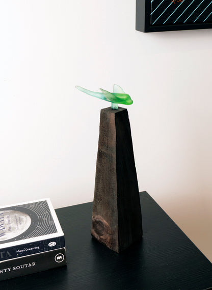 Glass Stingray on Wooden Plinth