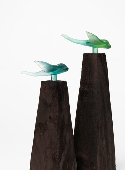 Glass Stingray on Wooden Plinth