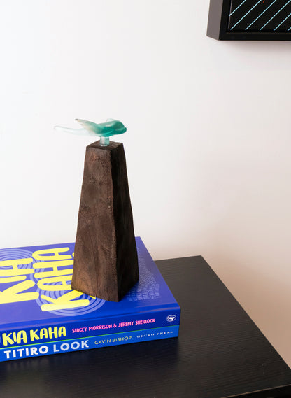 Glass Stingray on Wooden Plinth