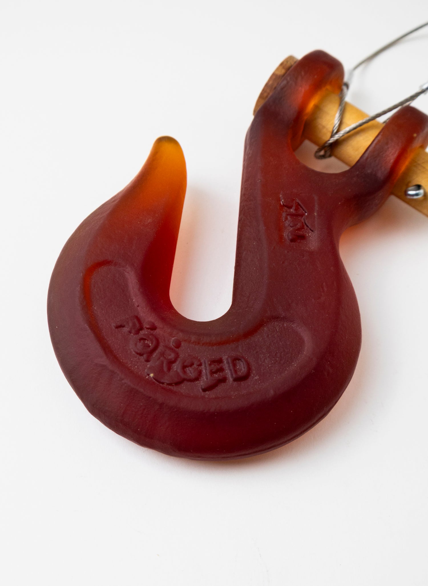 Red/Orange Glass Hook Wooden Pin