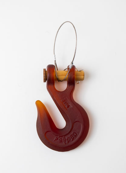 Red/Orange Glass Hook Wooden Pin