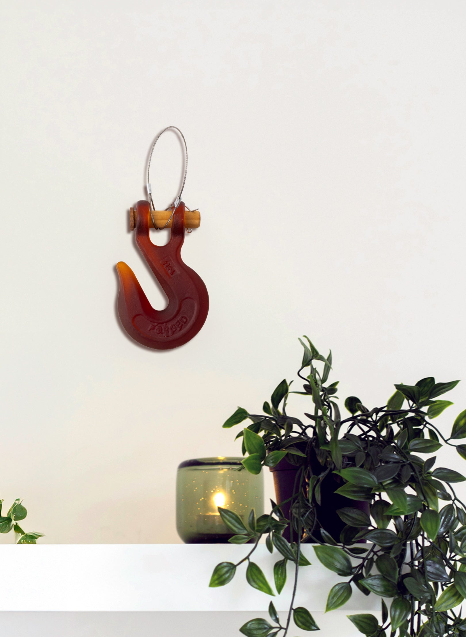 Red/Orange Glass Hook Wooden Pin