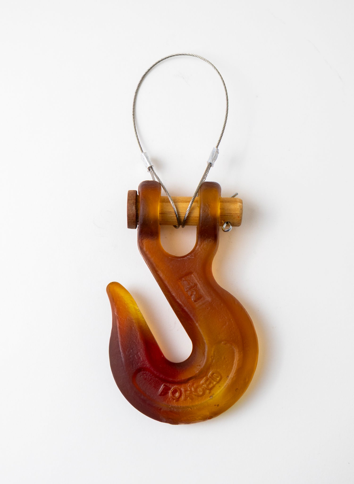Orange/Red Glass Hook Wooden Pin