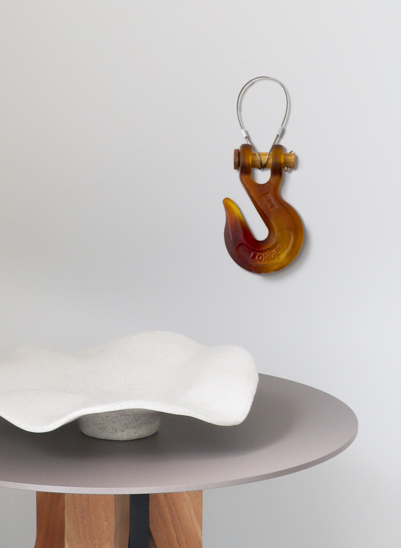 Orange/Red Glass Hook Wooden Pin