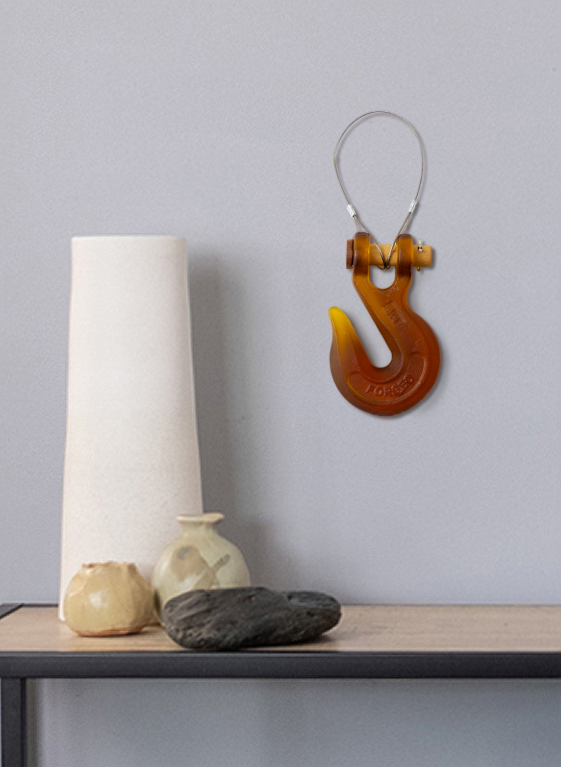 Orange/Red Glass Hook Wooden Pin