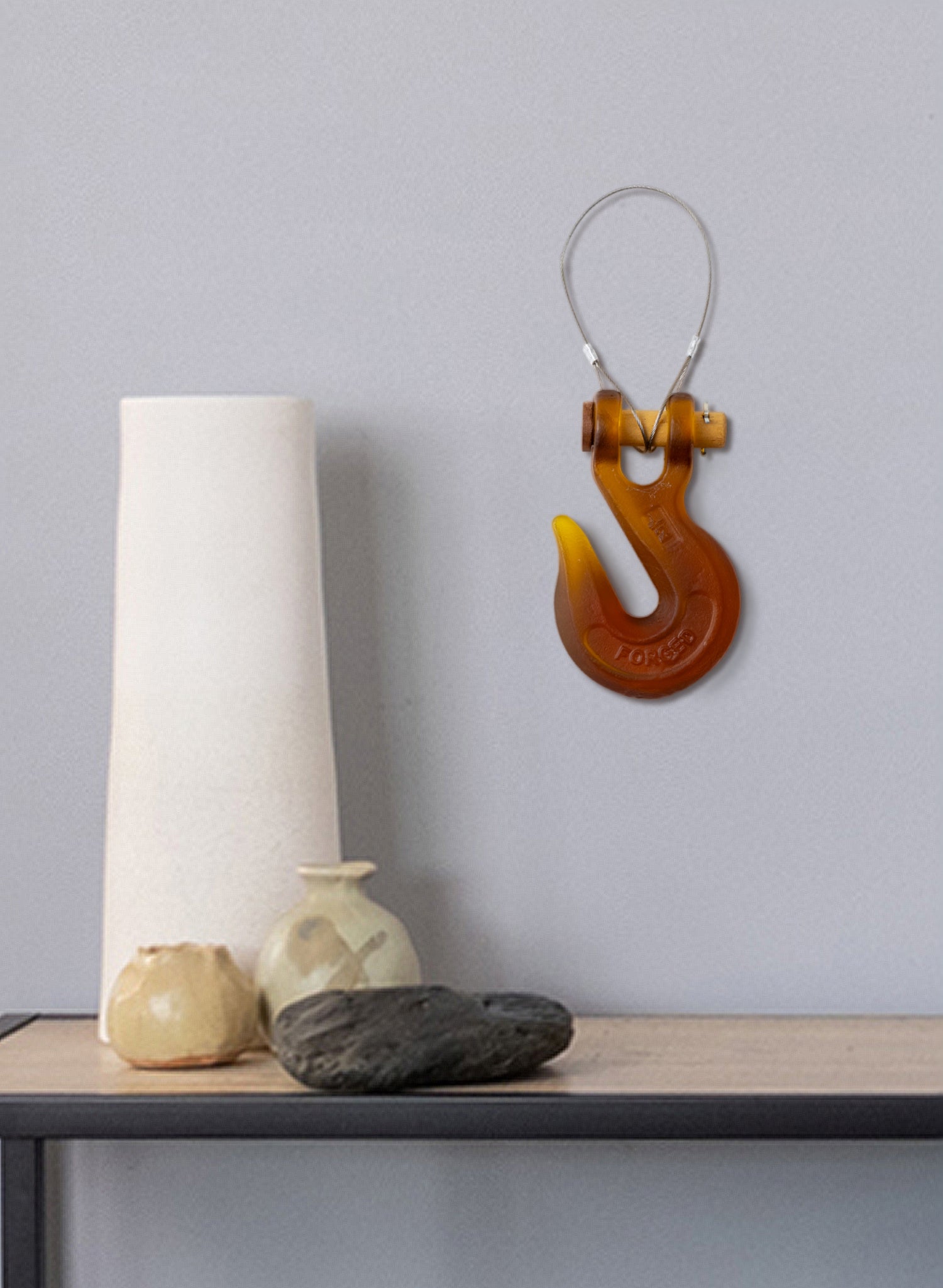 Orange/Red Glass Hook Wooden Pin