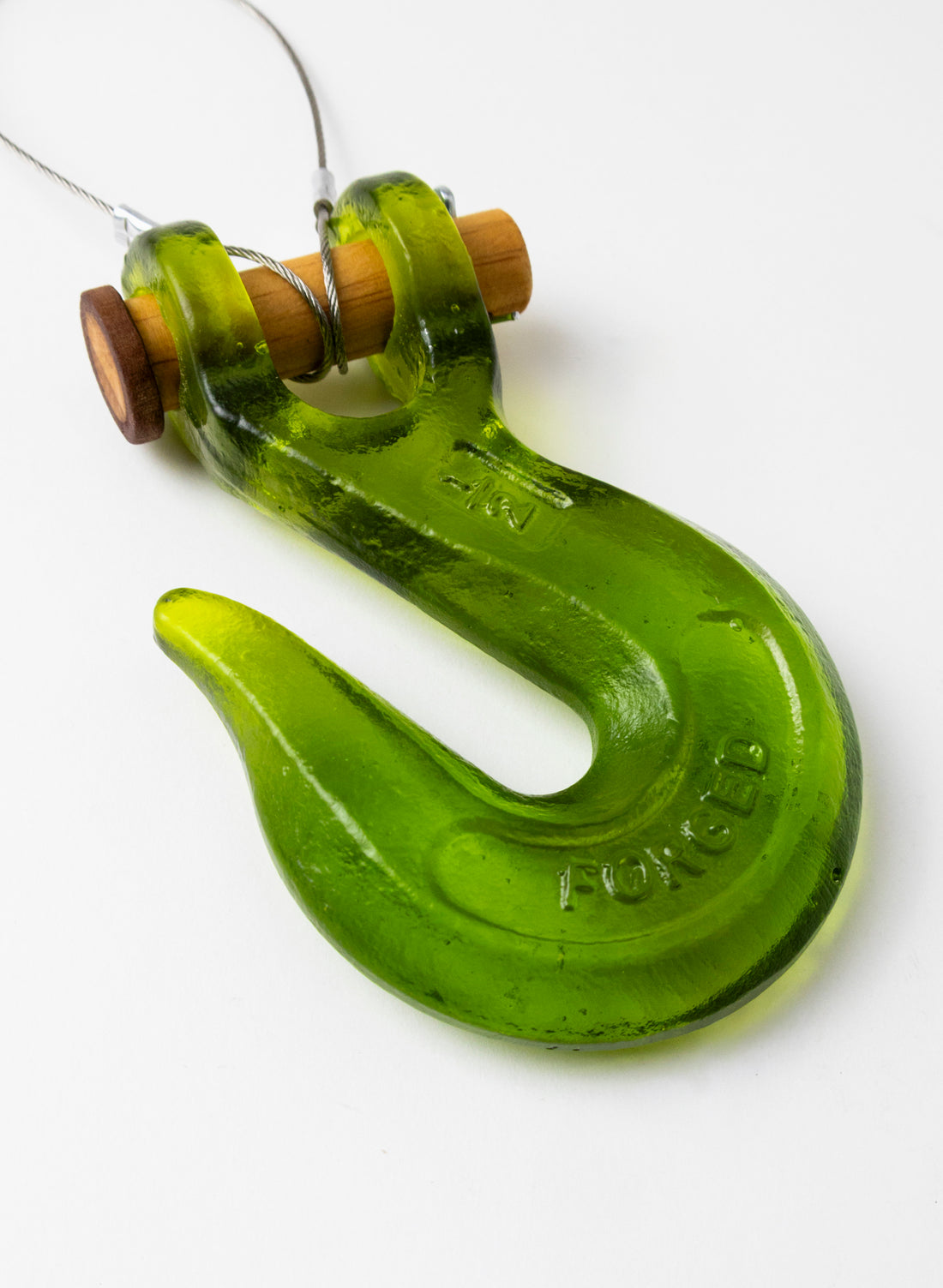 Olive Glass Hook Wooden Pin