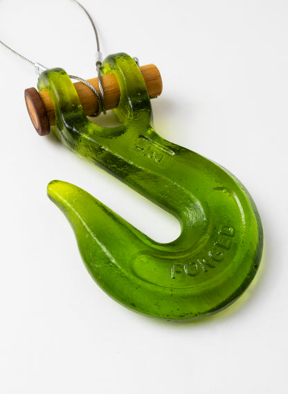 Olive Glass Hook Wooden Pin