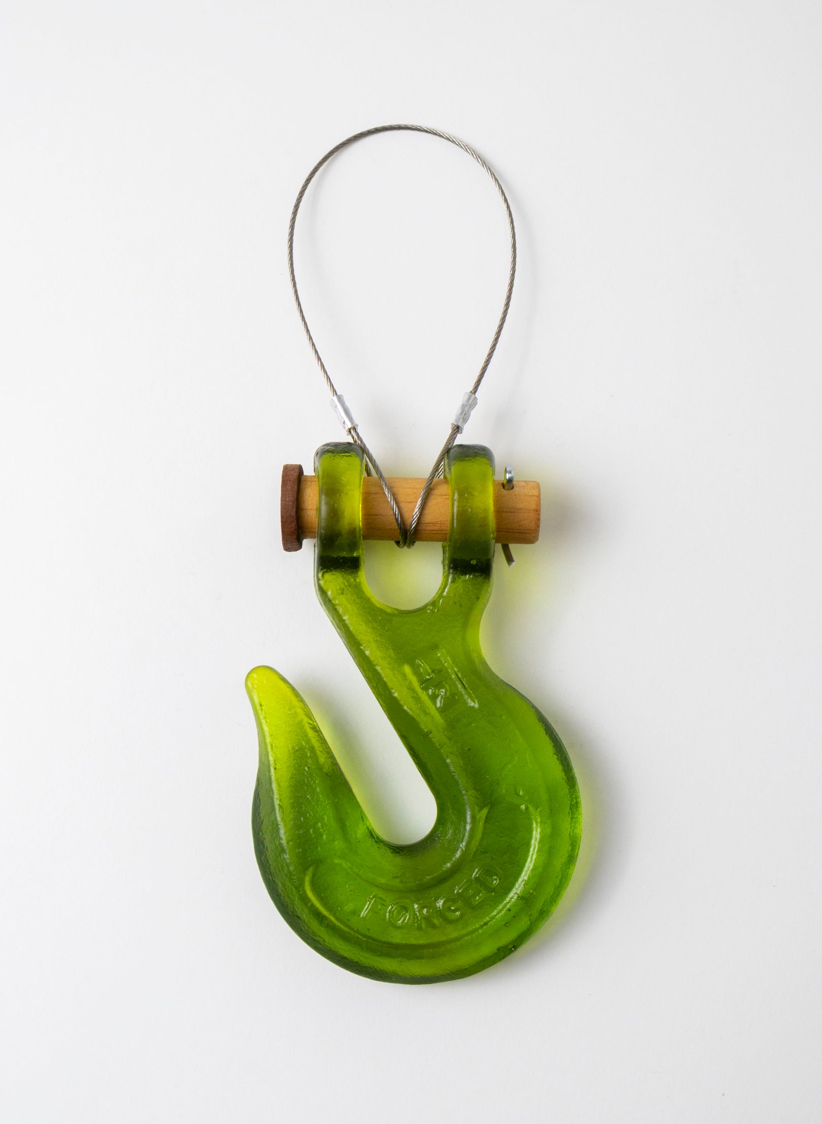 Olive Glass Hook Wooden Pin