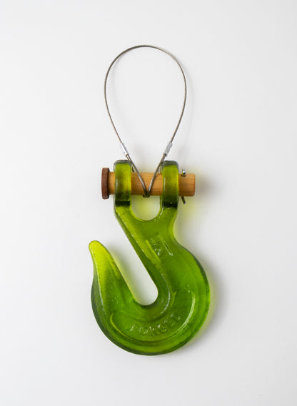 Olive Glass Hook Wooden Pin