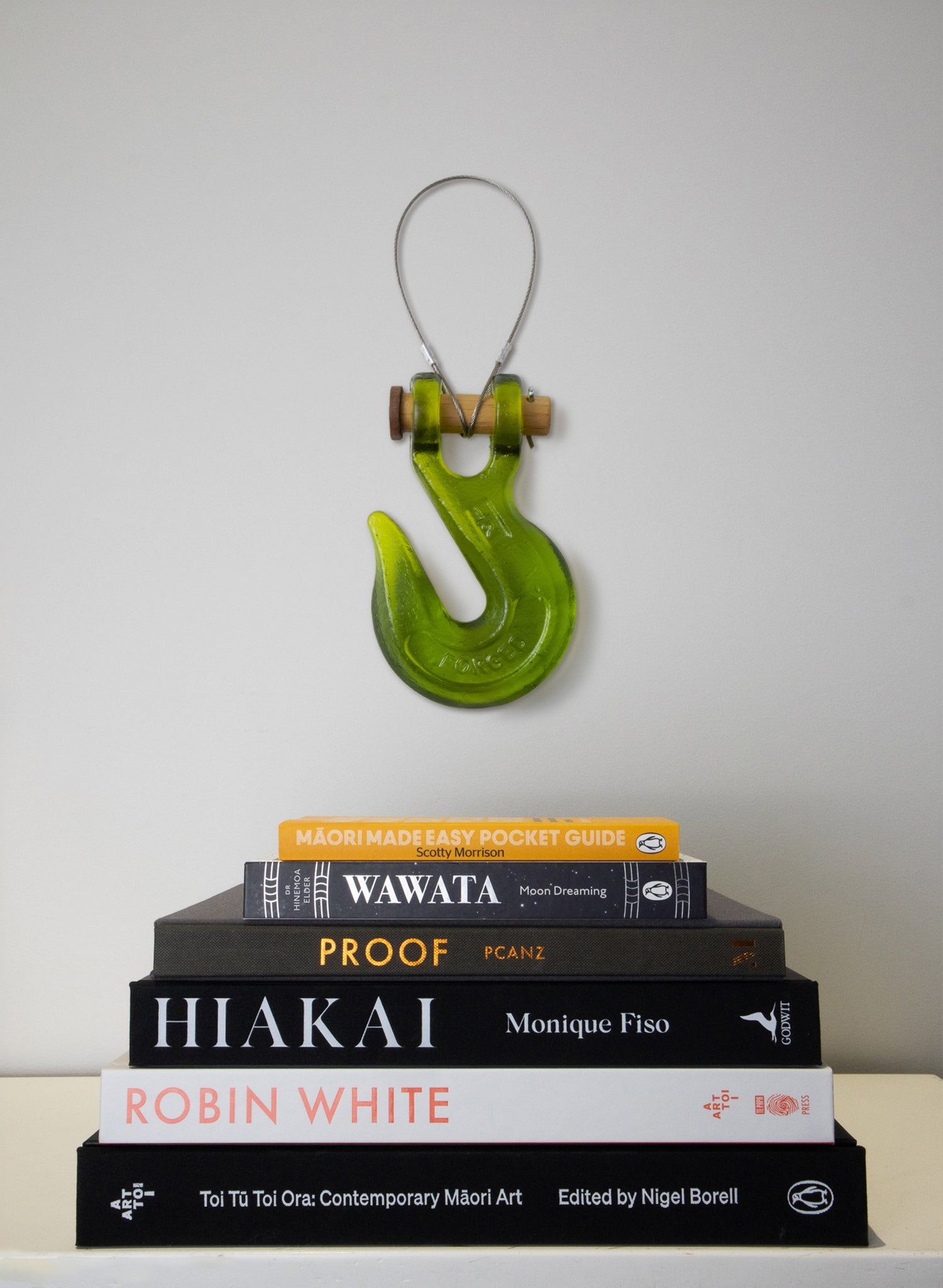 Olive Glass Hook Wooden Pin