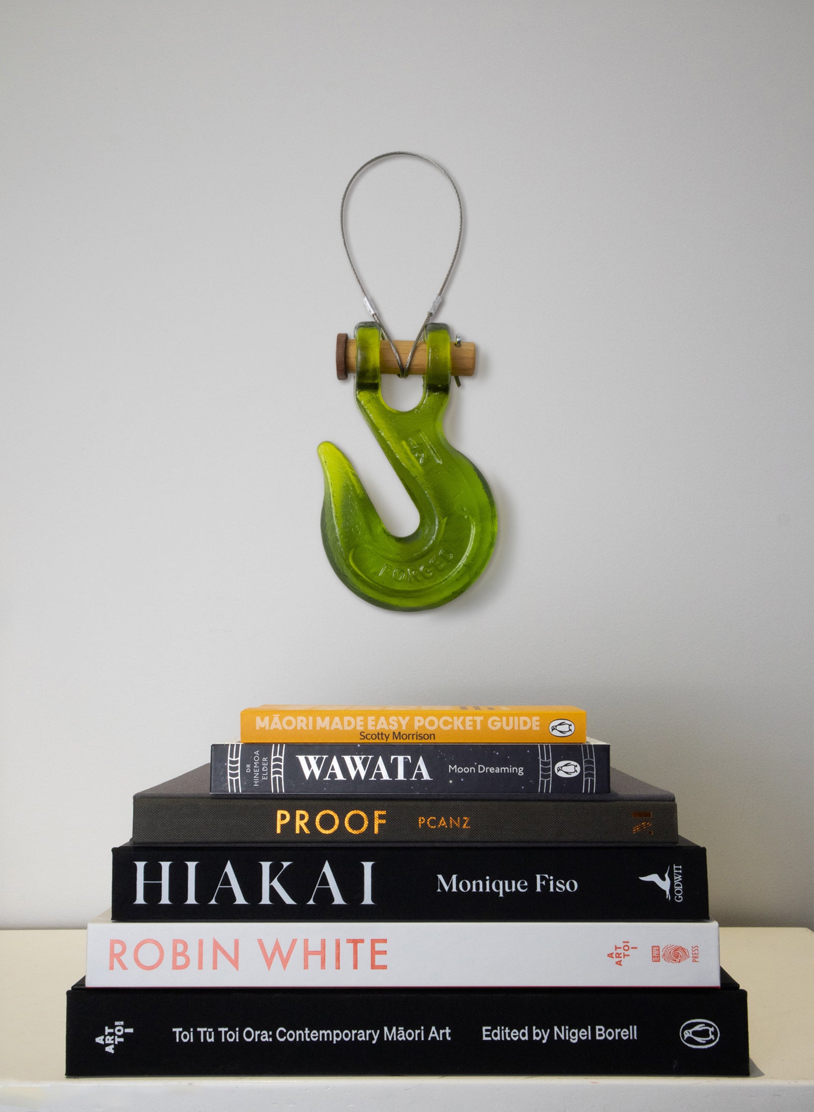 Olive Glass Hook Wooden Pin