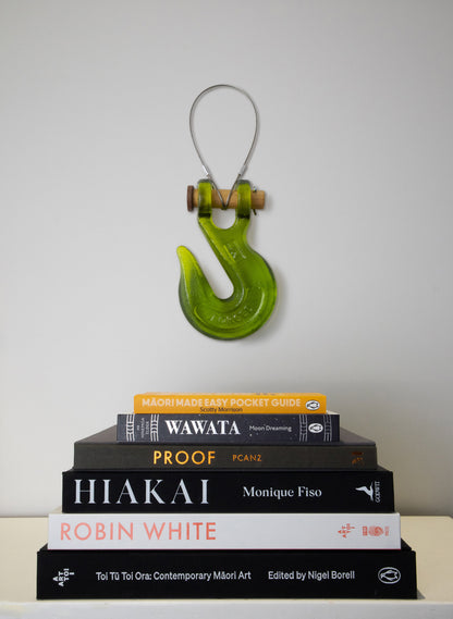 Olive Glass Hook Wooden Pin