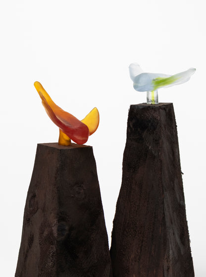 Glass Stingray on Wooden Plinth