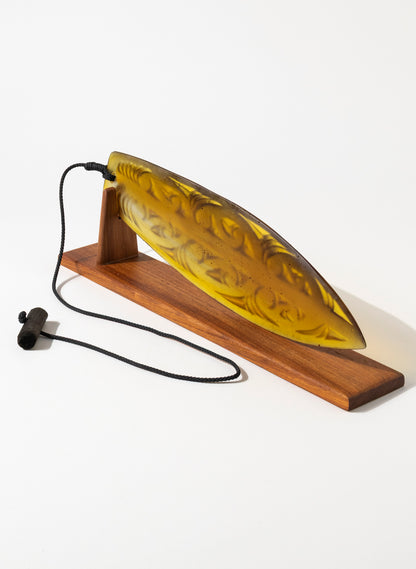 Large Orange Red Pūrerehua on a Rosewood Base