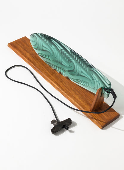 Large Jade Pūrerehua on a Rosewood Base
