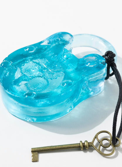 Copper Blue Coloured Glass Open Padlock