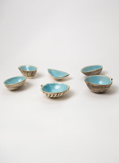 Boxed Set of 6 Shell Dipping Bowls - Aqua