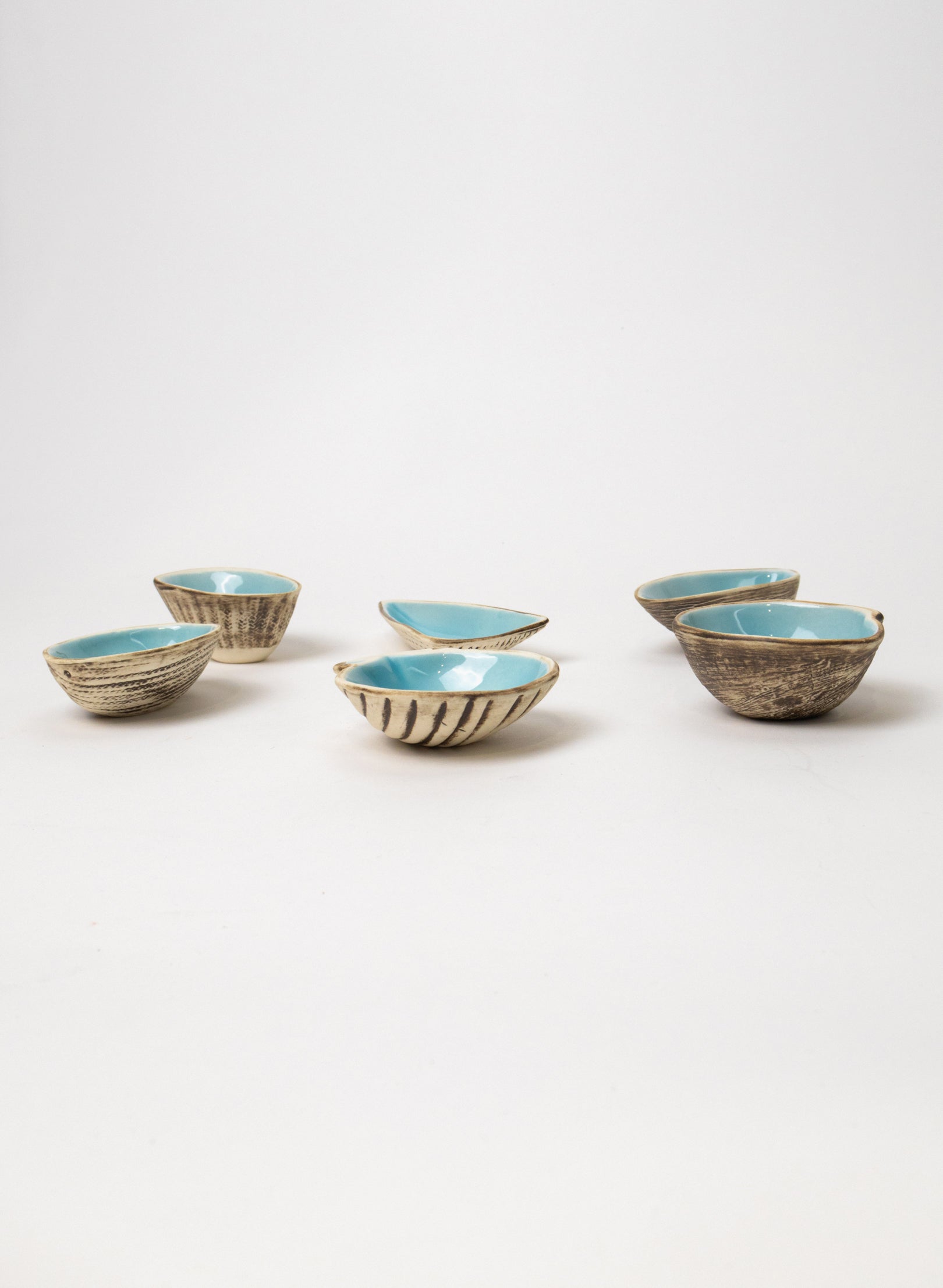 Boxed Set of 6 Shell Dipping Bowls - Aqua