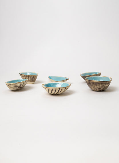 Boxed Set of 6 Shell Dipping Bowls - Aqua