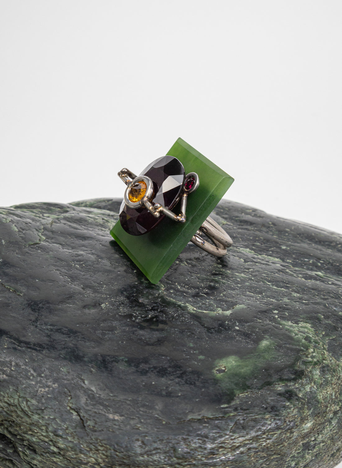 NZ Pounamu, Citrine, Garnet &amp; Ruby Ring