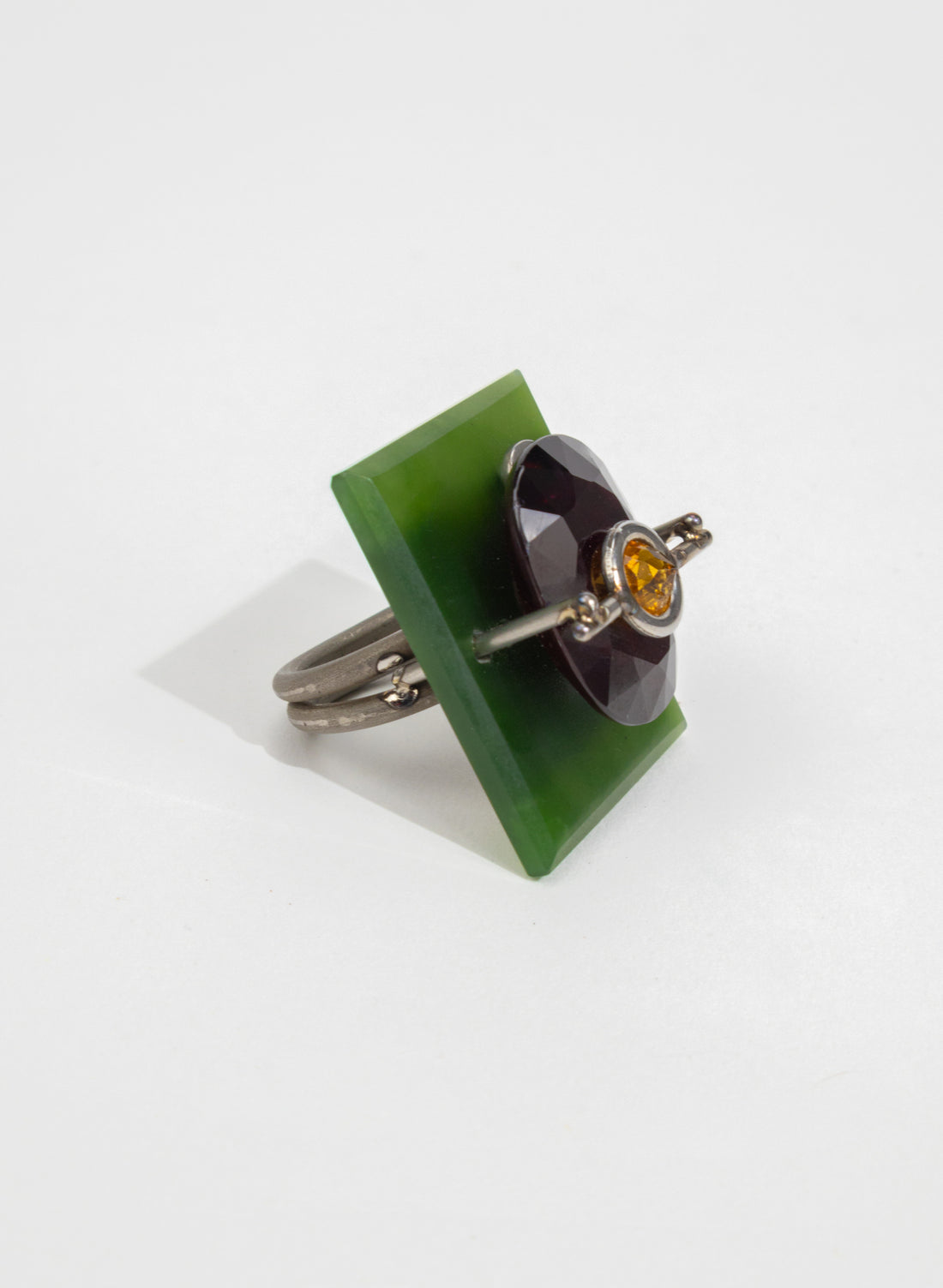 NZ Pounamu, Citrine, Garnet &amp; Ruby Ring