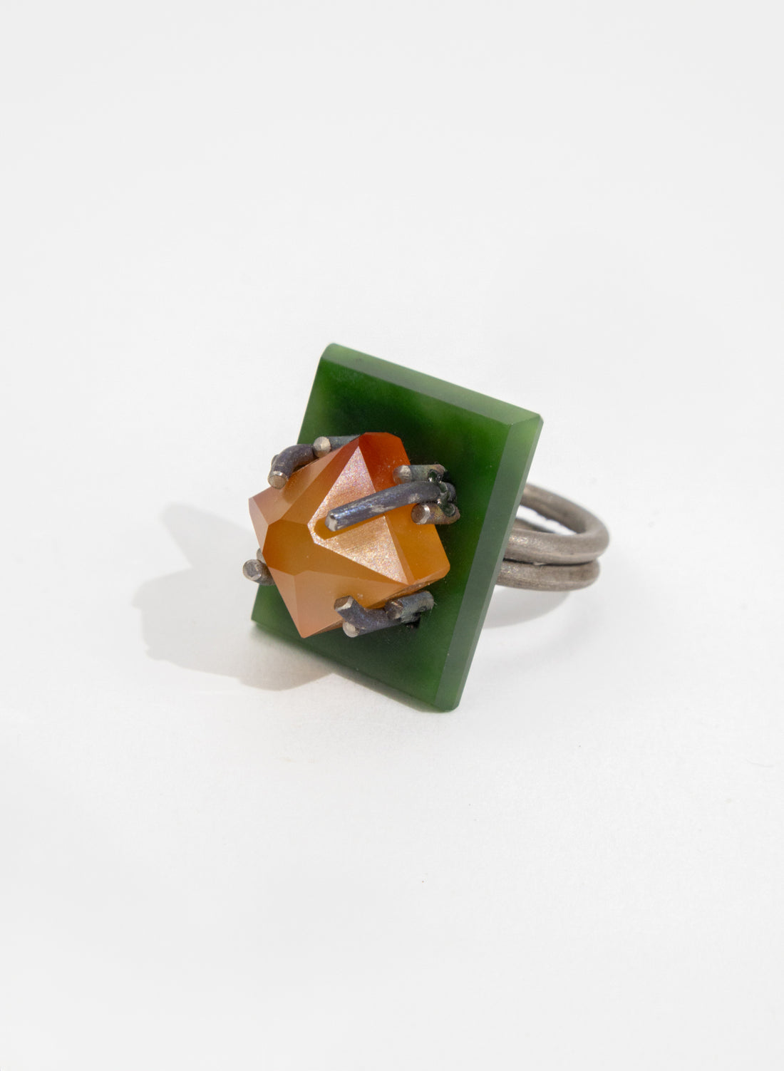 NZ Pounamu, Coromandel Carnelian and Titanium Ring