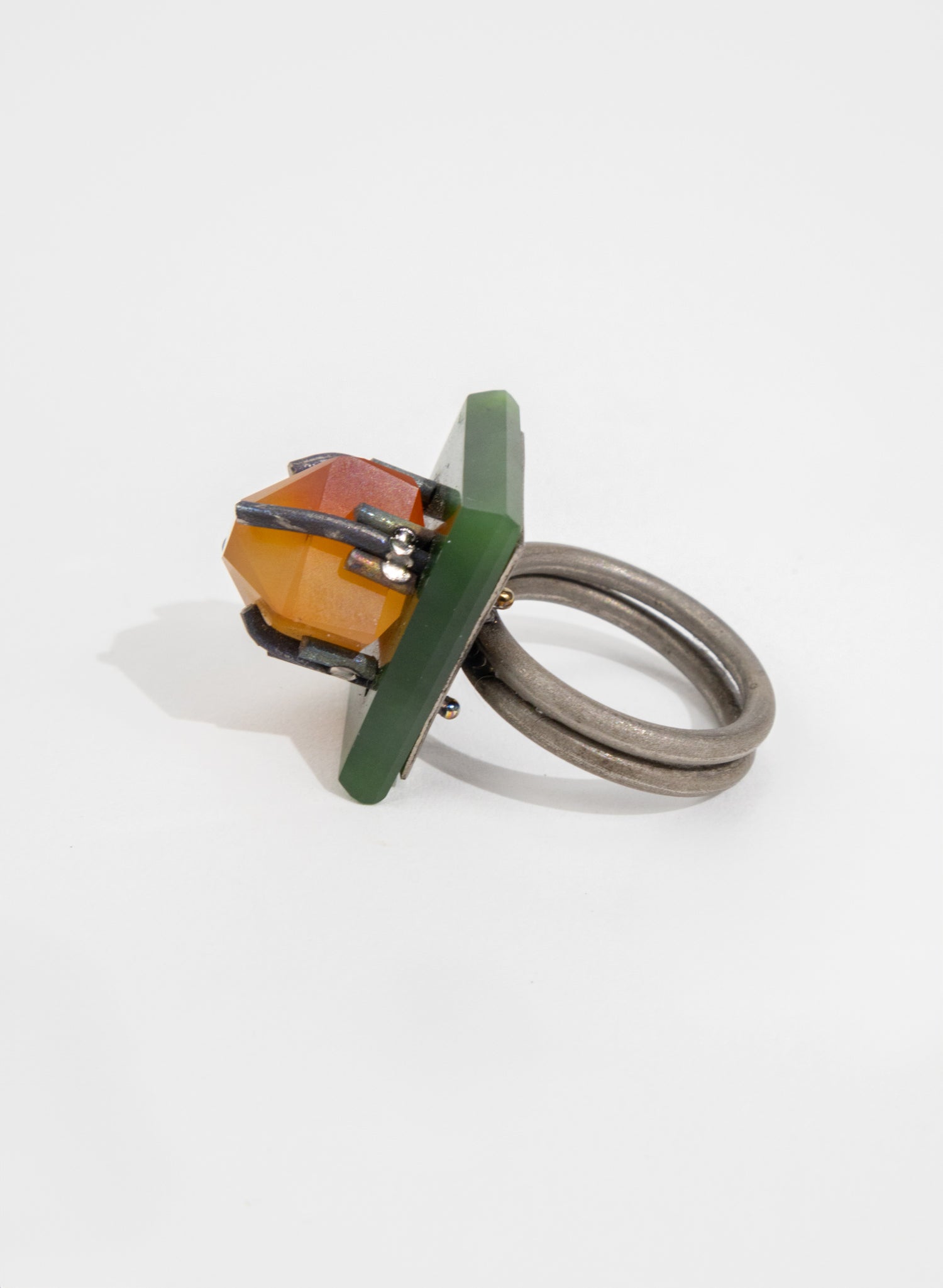 NZ Pounamu, Coromandel Carnelian and Titanium Ring