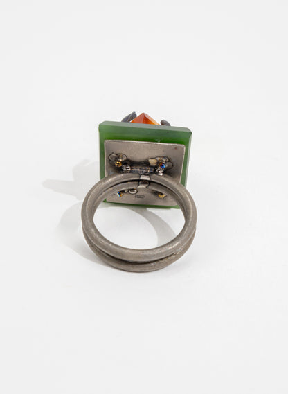 NZ Pounamu, Coromandel Carnelian and Titanium Ring