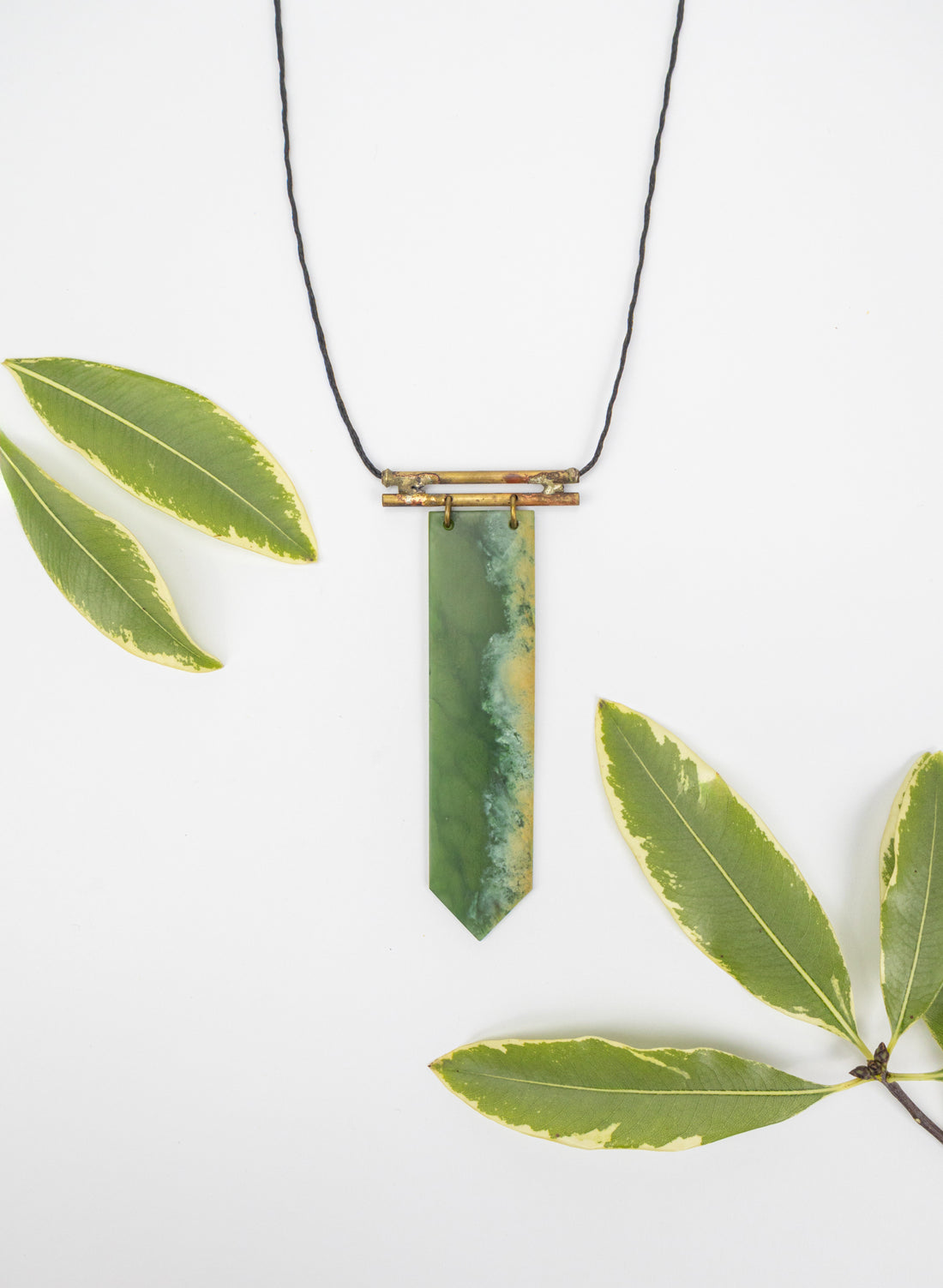 NZ Pounamu &amp; Brass Necklace