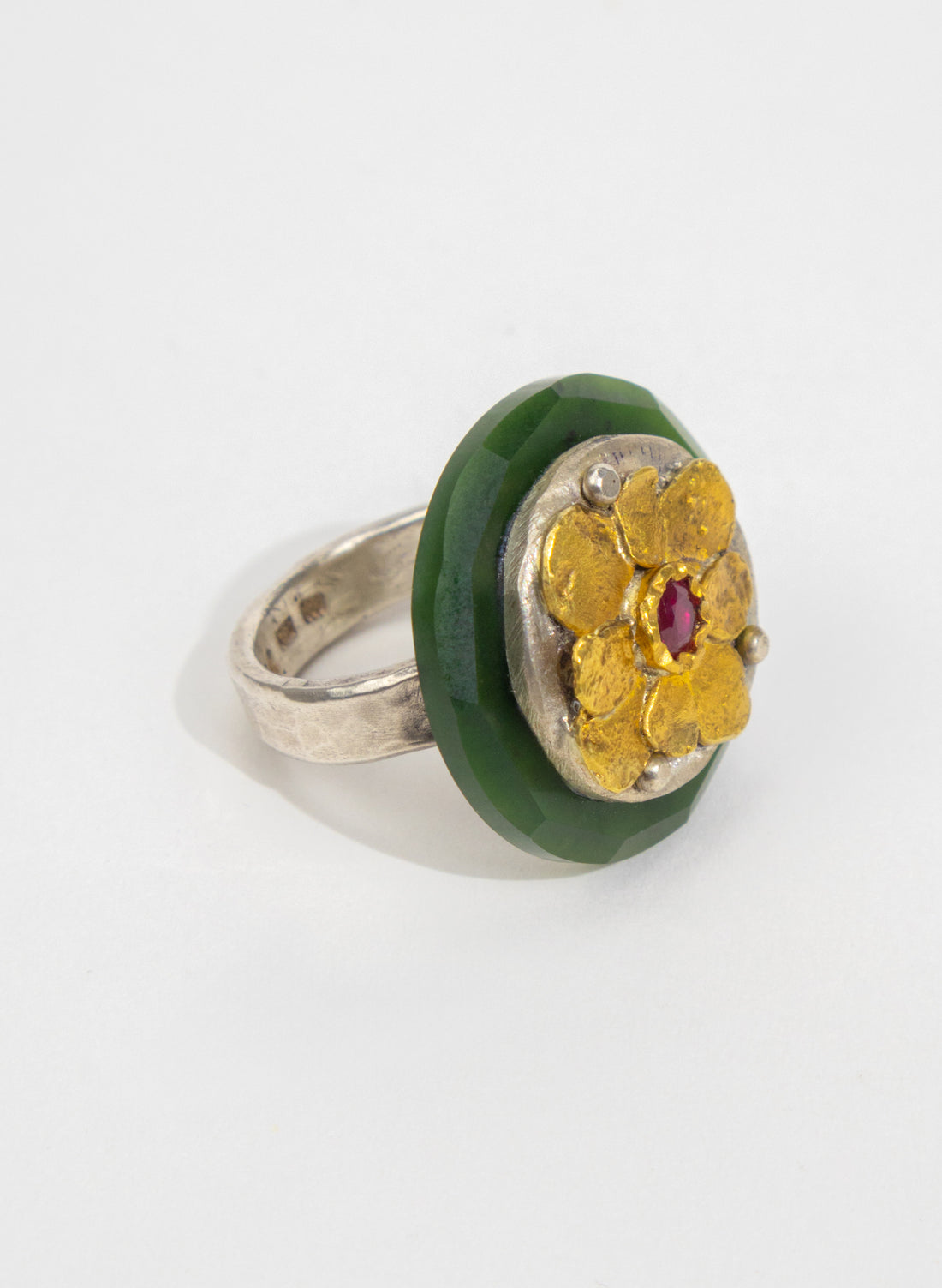 NZ Pounamu, Ruby and 24ct Gold Ring
