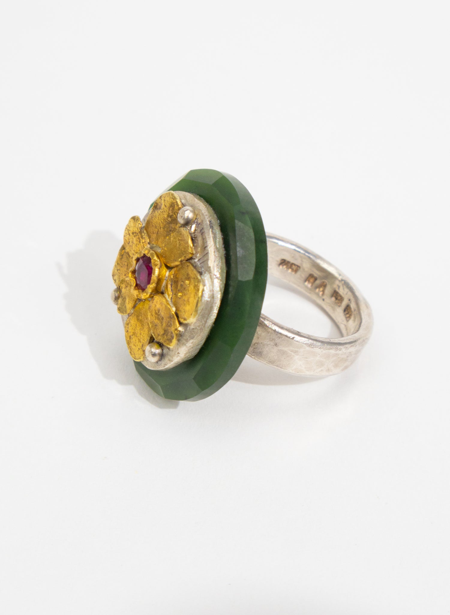 NZ Pounamu, Ruby and 24ct Gold Ring