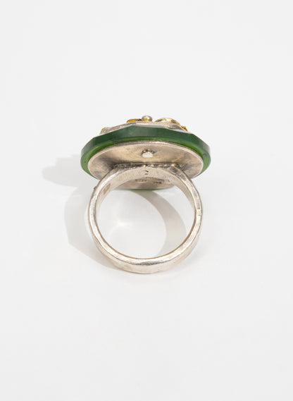 NZ Pounamu, Ruby and 24ct Gold Ring