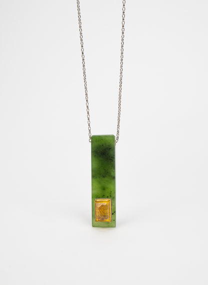 NZ Pounamu, Amber &amp; 24ct Gold Necklace