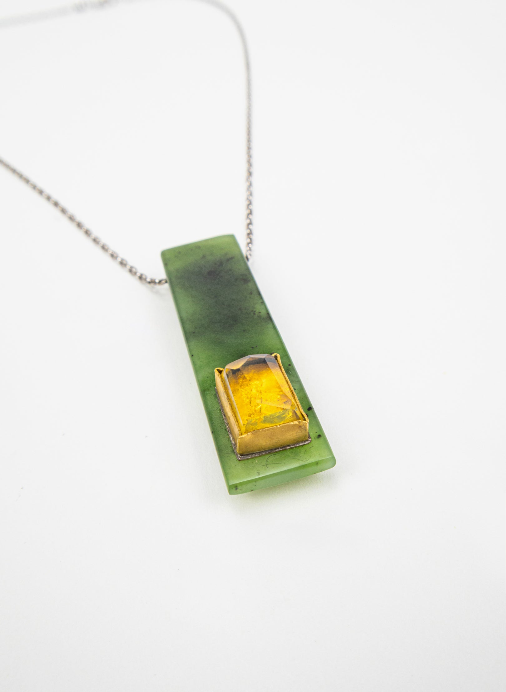 NZ Pounamu, Amber &amp; 24ct Gold Necklace