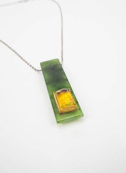 NZ Pounamu, Amber &amp; 24ct Gold Necklace