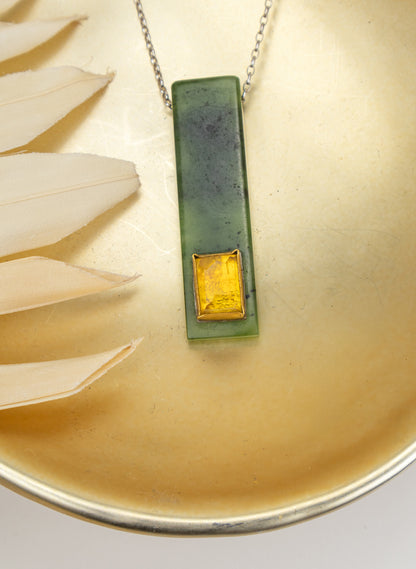 NZ Pounamu, Amber &amp; 24ct Gold Necklace