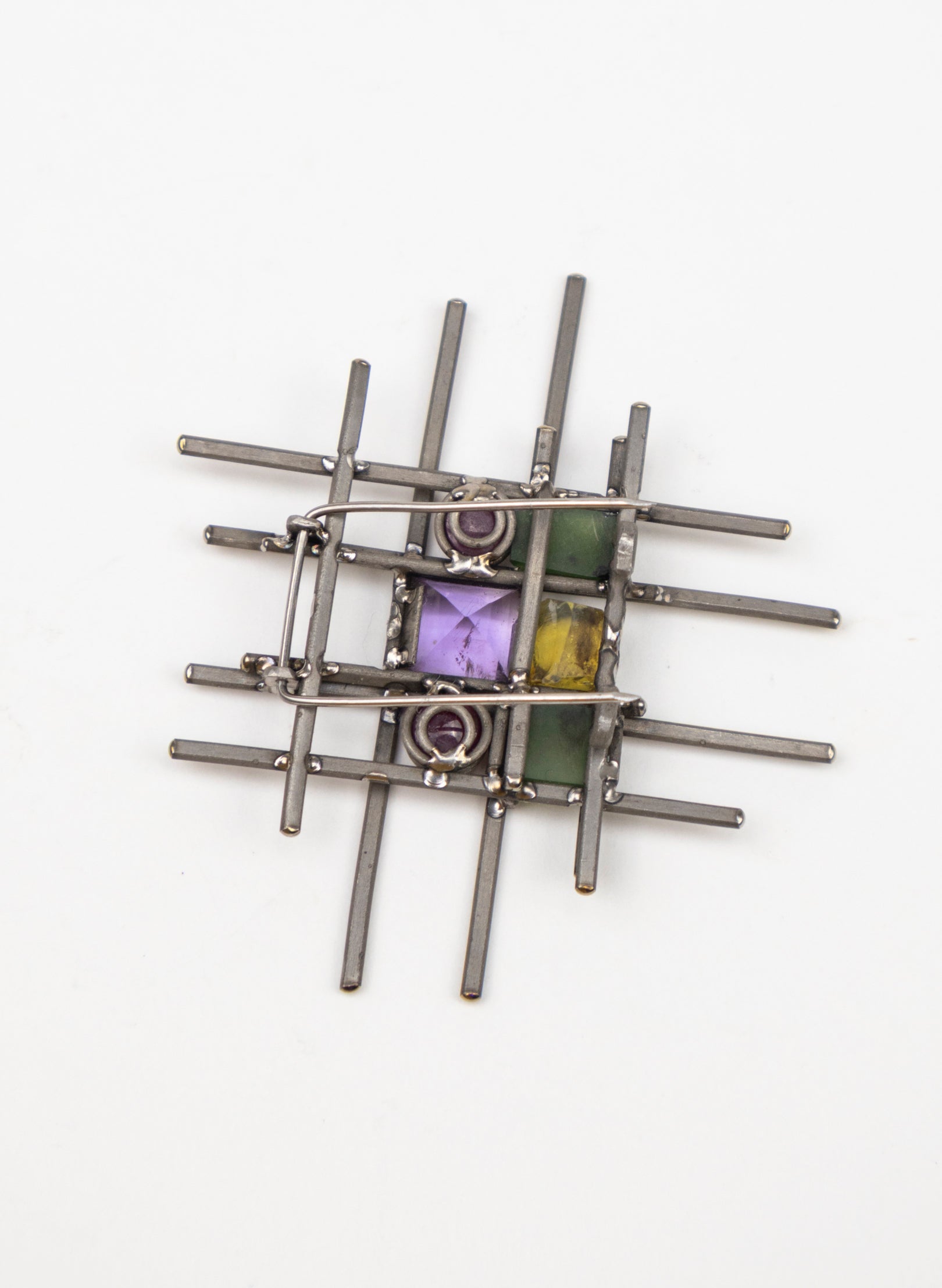 Amber, Pounamu and Titanium Brooch