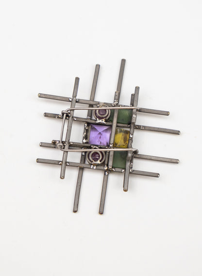 Amber, Pounamu and Titanium Brooch