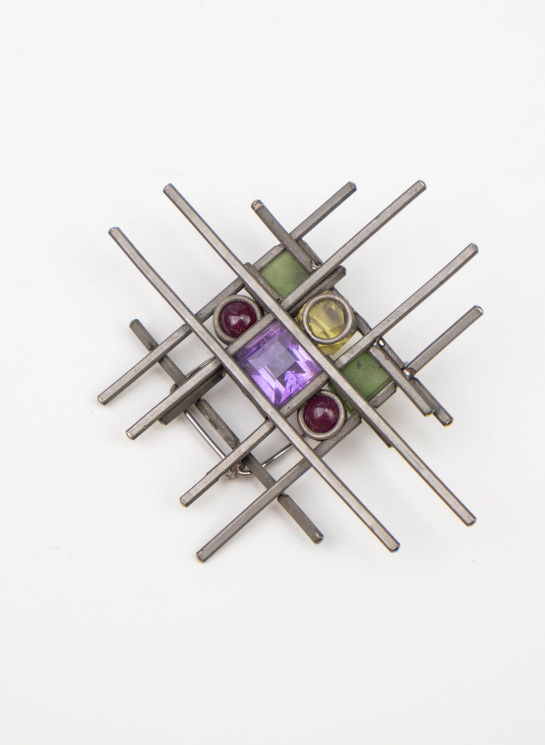 Amber, Pounamu and Titanium Brooch