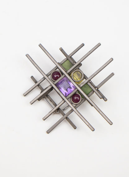 Amber, Pounamu and Titanium Brooch