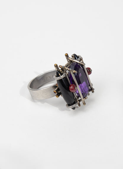 Amethyst, Onyx, Ruby Ring