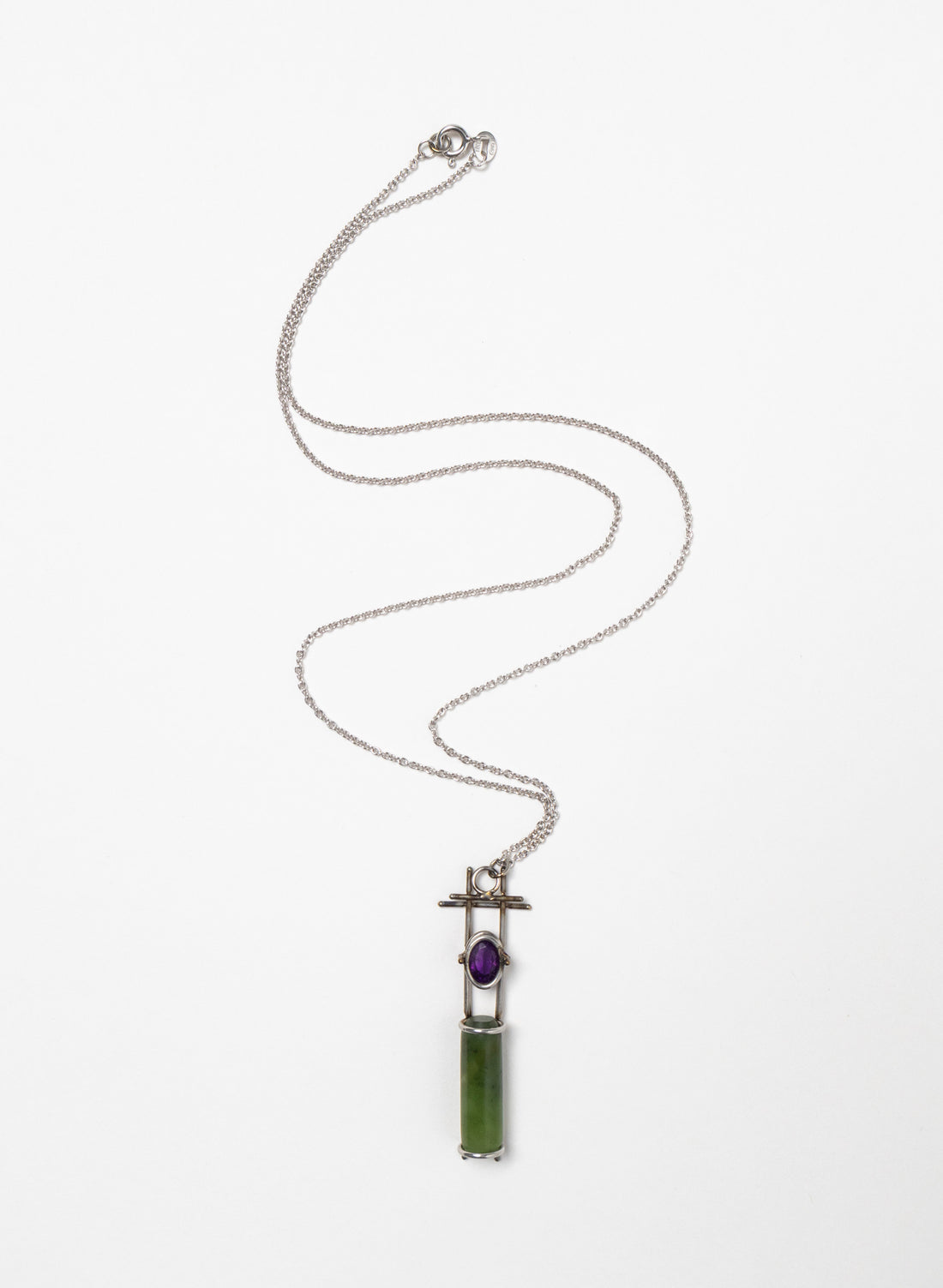 Amethyst, Pounamu, Stainless Steel and Silver Necklace