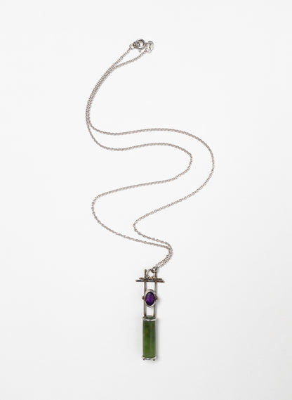 Amethyst, Pounamu, Stainless Steel and Silver Necklace